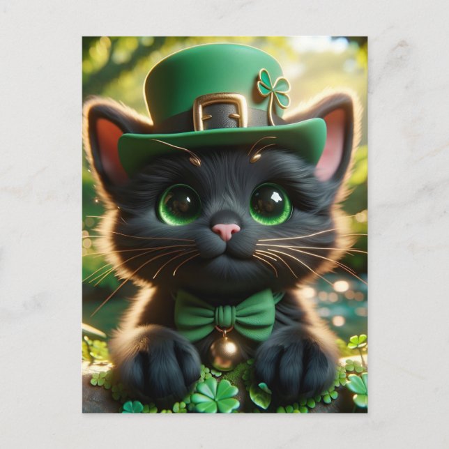 Black Cat in Green St. Patrick's Day Attraktion Postkarte (Vorderseite)