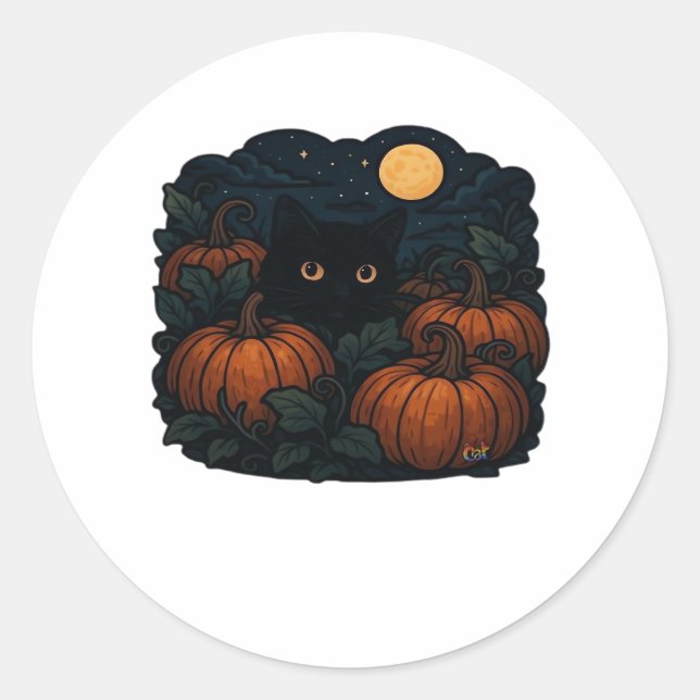 Black Cat in Hexenhut - Matcha Latte Magic Classi Runder Aufkleber (Vorderseite)