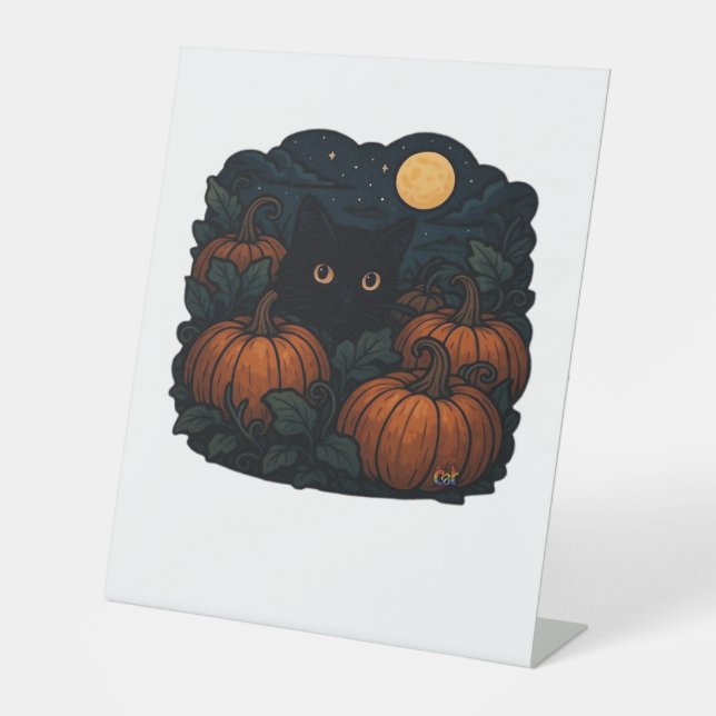 Black Cat in Hexenhut - Matcha Latte Magic Classi Sockelschild (Vorderseite)