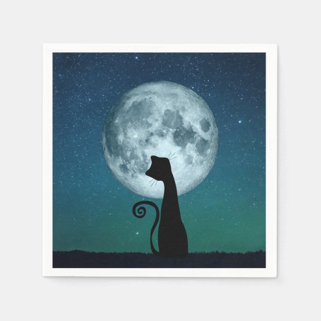 Black Cat in Moonlight Paper Napkins Serviette (Vorderseite)