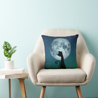 Black Cat In Moonlight Throw Pillow Kissen