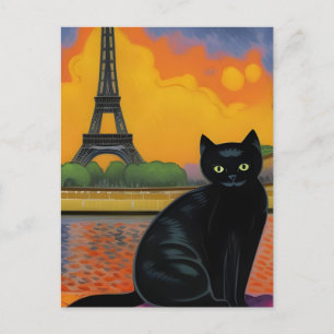 Black Cat in Paris Postkarte