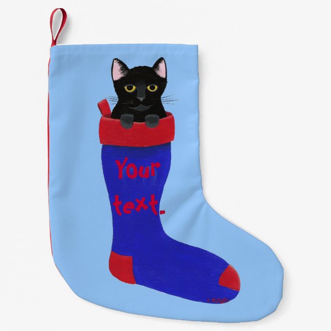 Black Cat in Red and Blue Christmas Strumpf Kleiner Weihnachtsstrumpf (Vorderseite)
