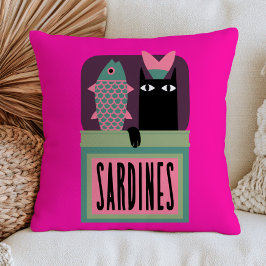 Black Cat in Sardines Can Funny Animal Maximalist Kissen