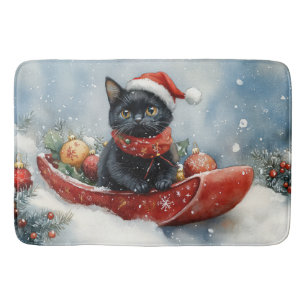 Black Cat in Sledge Let it Snow Christmas Badematte