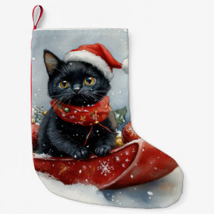 Black Cat in Sledge Let it Snow Christmas Kleiner Weihnachtsstrumpf