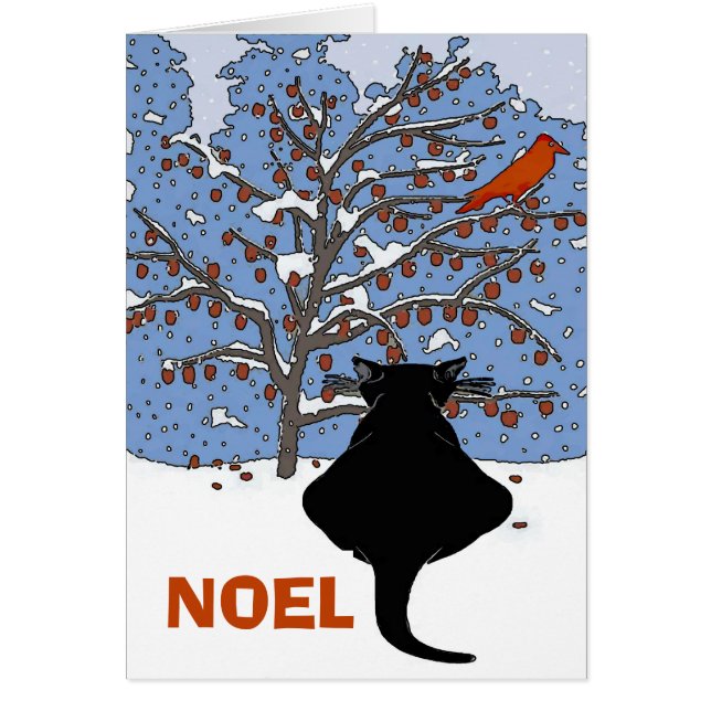 Black Cat in Snow, Noel, Red Bird (Vorne)