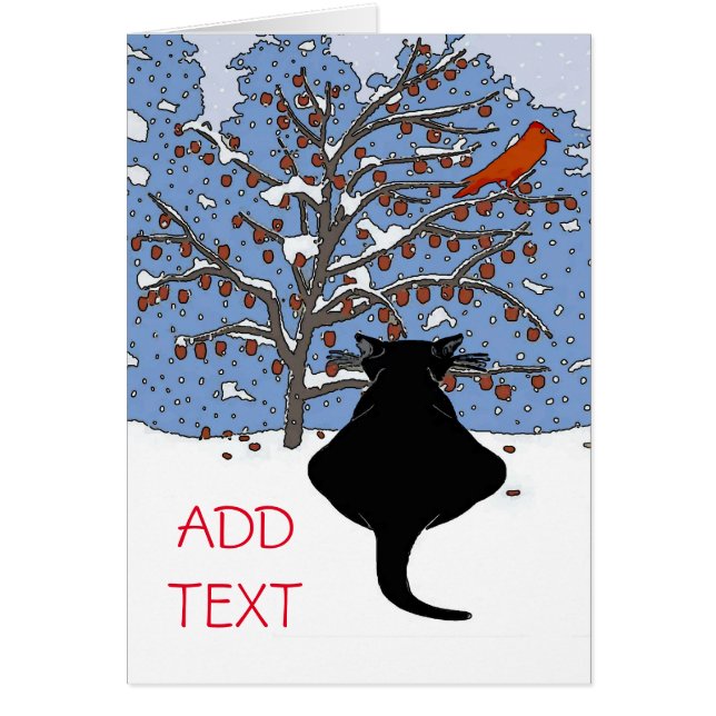 Black Cat in Snow with Red Bird, Text hinzufügen,  (Vorne)