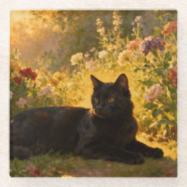 Black Cat in the Flowers I Glasuntersetzer