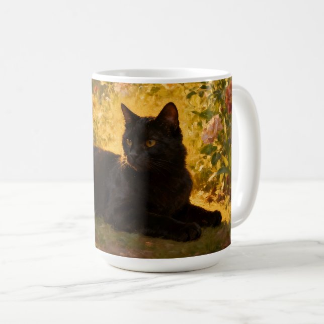 Black Cat in the Flowers I Kaffeetasse (VorderseiteRechts)