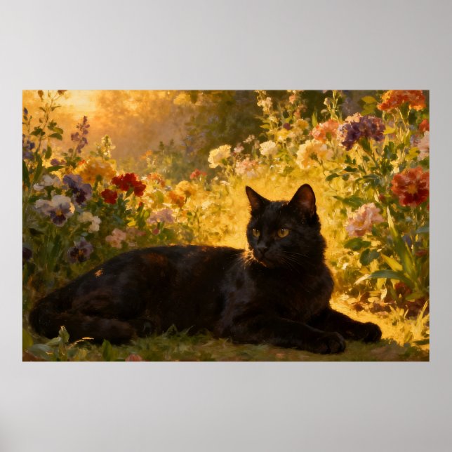 Black Cat in the Flowers I Poster (Vorne)