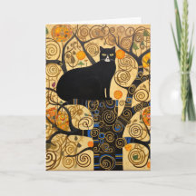 Black Cat in Tree of Golden Wirbel Card