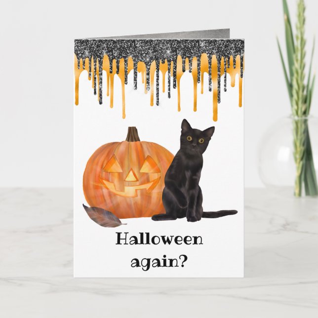 Black Cat Jack o' Lantern Halloween Card Karte (Vorderseite)