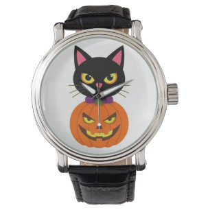 Black Cat & Jack-O'-Lantern Halloween Spooky Armbanduhr
