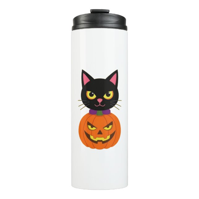 Black Cat & Jack-O'-Lantern Halloween Spooky Thermosbecher (Vorderseite)