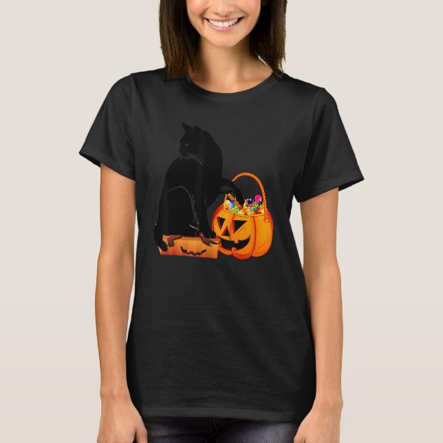 Black Cat Jack O' Lantern Pumpkin Sweet Candy T-Shirt (Vorderseite)