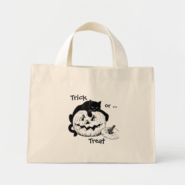 Black Cat & Jack O' Lantern Trick oder Treat Bag Mini Stoffbeutel (Vorne)