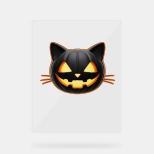 Black Cat Jack o'Lantern Emoji Classic T - Shirt Acrylschild