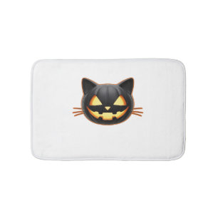 Black Cat Jack o'Lantern Emoji Classic T - Shirt Badematte