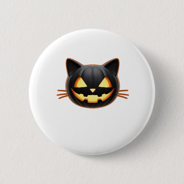 Black Cat Jack o'Lantern Emoji Classic T - Shirt Button (Vorderseite)