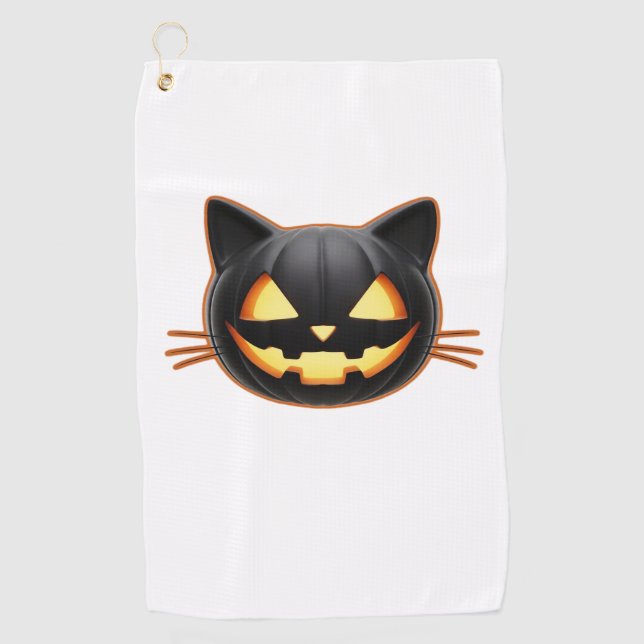 Black Cat Jack o'Lantern Emoji Classic T - Shirt Golfhandtuch (Vorderseite)