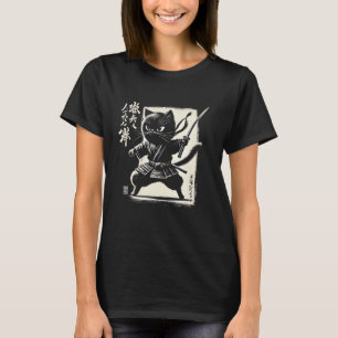 Black Cat Japanisch Samurai Warrior Ninja Japan Ma T-Shirt