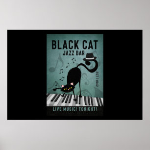 Black Cat Jazz Bar Funny Black Cat Piano Poster