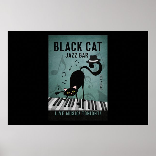 Black Cat Jazz Bar Funny Black Cat Piano Poster (Vorne)