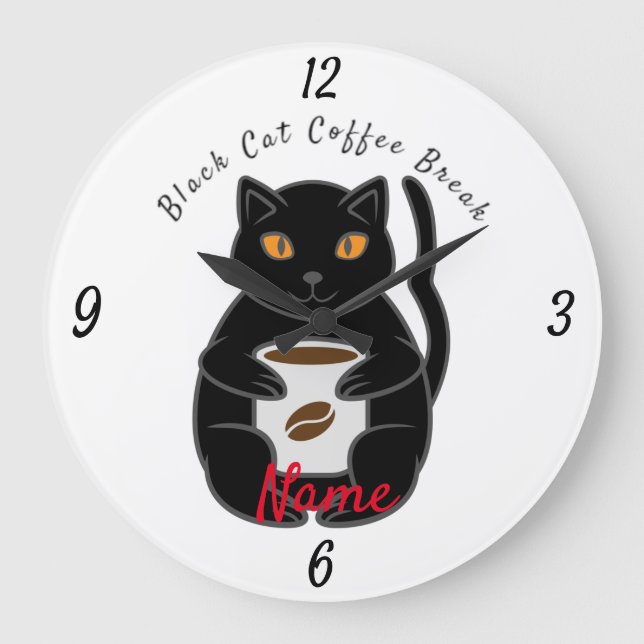 Black Cat Kaffee Break Thunder_Cove Große Wanduhr (Vorderseite)