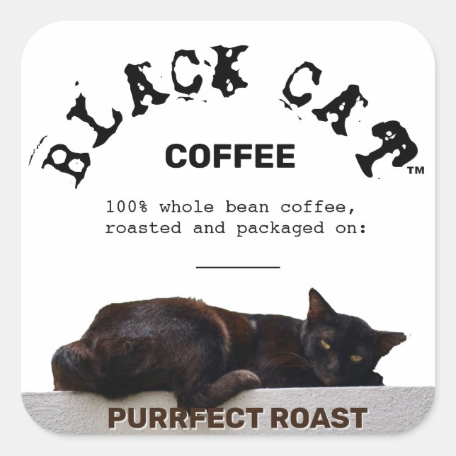 Black Cat-Kaffee Quadratischer Aufkleber (Vorderseite)