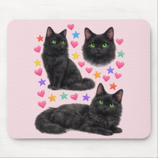 black cat kawaii cute rainbow pet mom mousepad