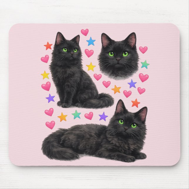 black cat kawaii cute rainbow pet mom mousepad (Vorne)
