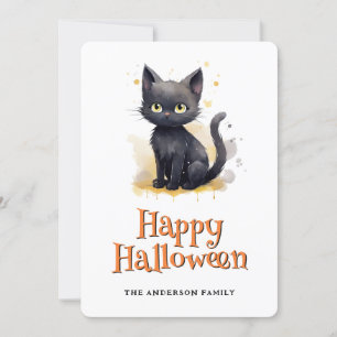 Black Cat Kids Happy Halloween Card Feiertagskarte