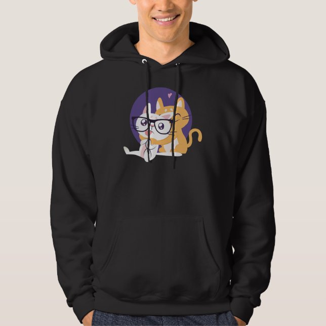 Black Cat Kitty NERD CAT HUG Haustier Kitten Cat Hoodie (Vorderseite)