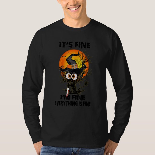 Black Cat Knife It's Fine I'm Fine Everything's Fi T-Shirt (Vorderseite)