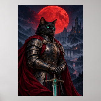 Black Cat Knight Dark Fantasy Art Poster