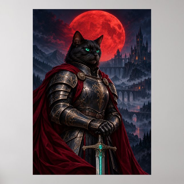 Black Cat Knight Dark Fantasy Art Poster (Vorne)