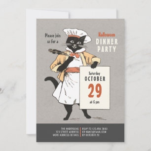 Black Cat Koch Vintag Halloween Abendessen CC1266 Einladung