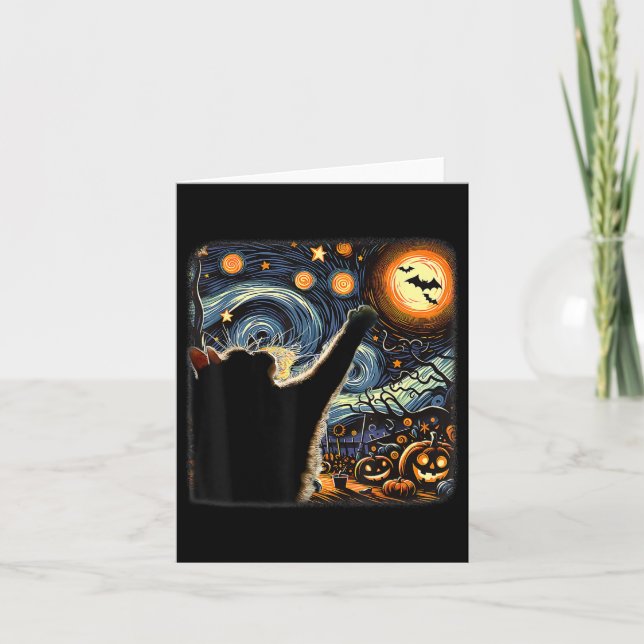 Black Cat Kostüm Van Gogh Starry Night Funny Cat Karte (Vorderseite)