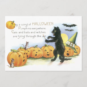 Black Cat Leading Jack O' Lantern Halloween Chor Karte