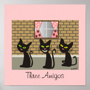 Black Cat Leinwand Art "Three Amigos" Poster