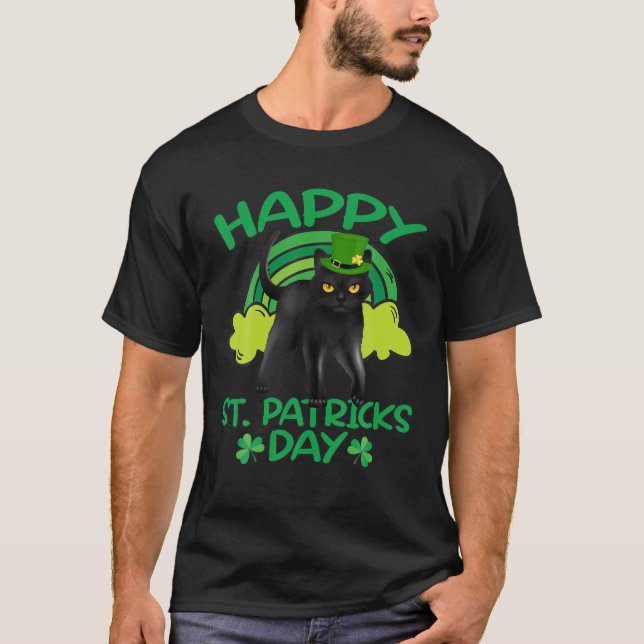 Black Cat Leprechaun Kleeblatt St Patrick's Day Ca T-Shirt (Vorderseite)