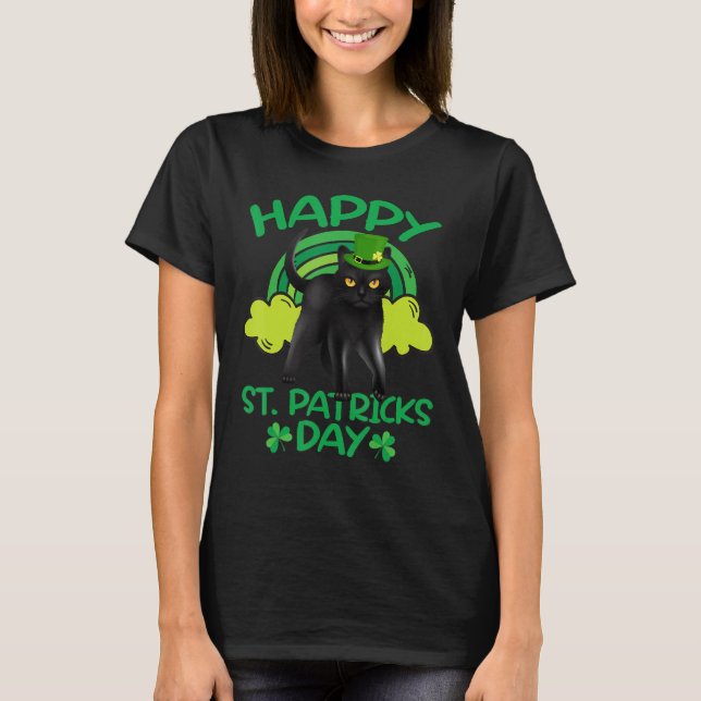 Black Cat Leprechaun Kleeblatt St Patrick's Day Ca T-Shirt (Vorderseite)