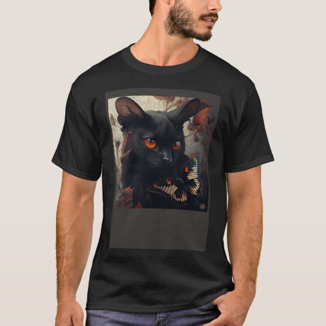 Black Cat Liebe Butterfly T-Shirt (Vorderseite)