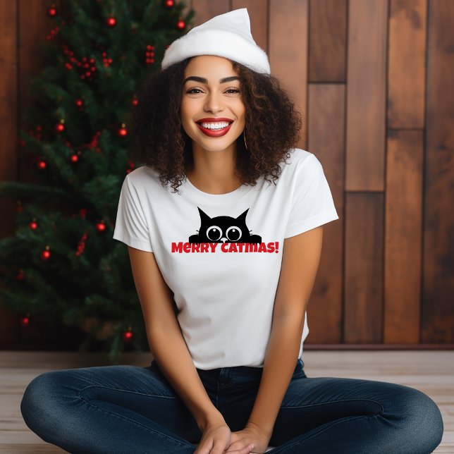Black Cat Liebhaber lustiger Weihnachts-Catmas-T - T-Shirt (Von Creator hochgeladen)