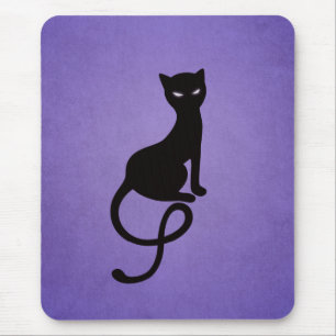 Black Cat Lila Elegant Evil Kitty Mousepad