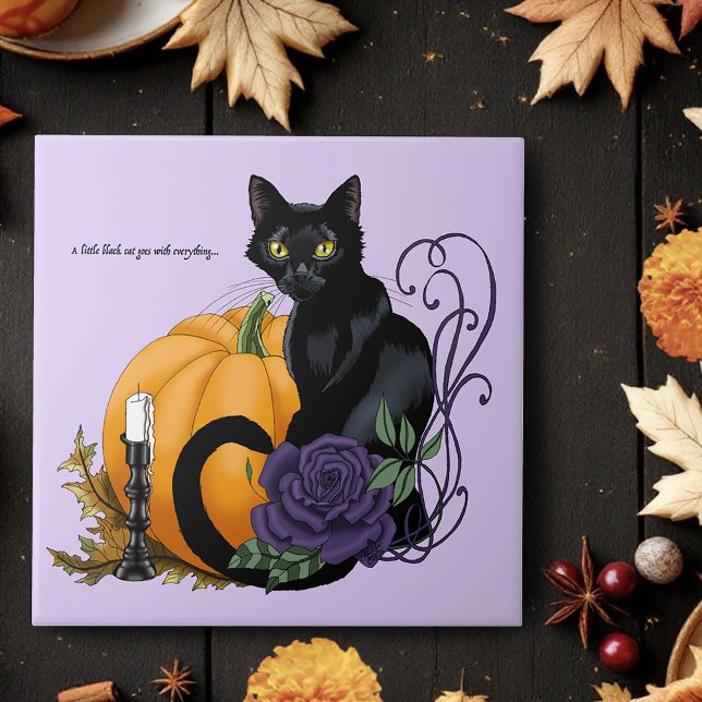 Black Cat Lila Rose Pumpkin Halloween Fliese (Von Creator hochgeladen)