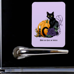Black Cat Lila Rose Pumpkin Halloween Magnet