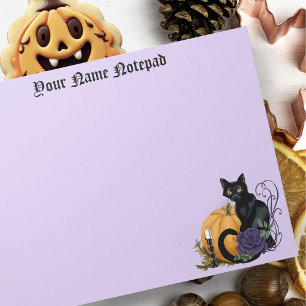 Black Cat Lila Rose Pumpkin Halloween Notizblock