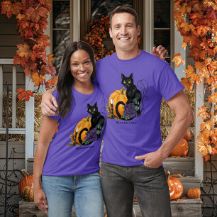Black Cat Lila Rose Pumpkin Halloween T-Shirt